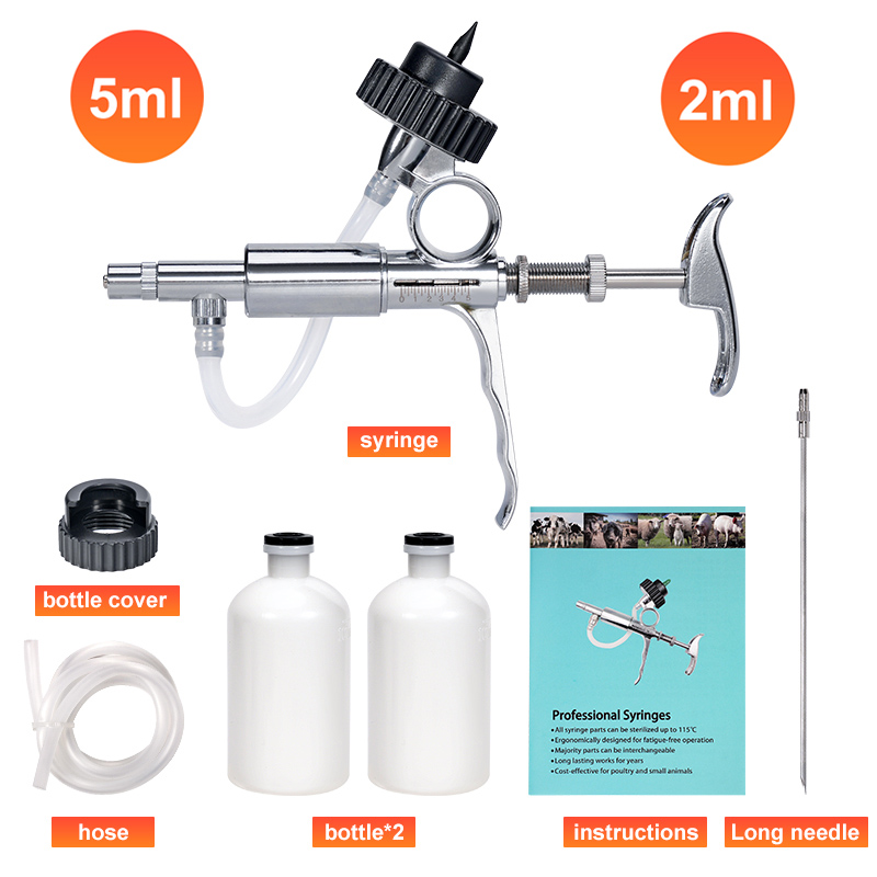 Veterinary Syringe Gun - 2ml/5ml 자동 가금류 주사기 (액세서리 포함)