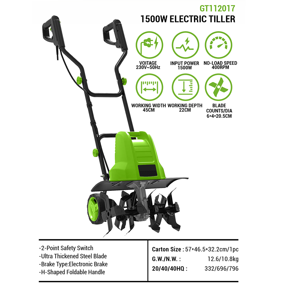 1500W 전기 경운기 16인치 작업폭 접이식 핸들 휴 - Soil Tilling Cultivator 리뷰 및 가격